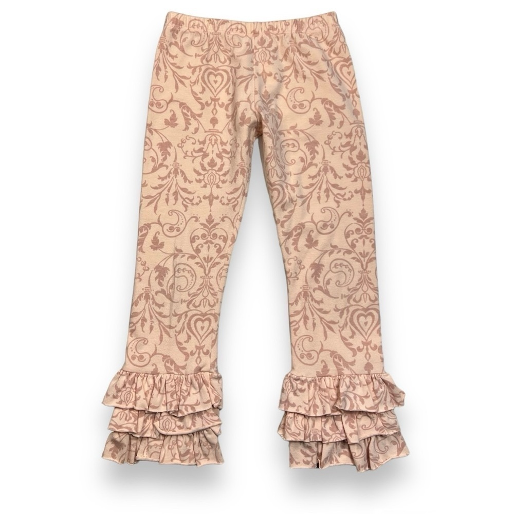 Persnickety Girls 4/4T Nob Hill Pink Triple Ruffle Leggings‎ Damask Stretch
